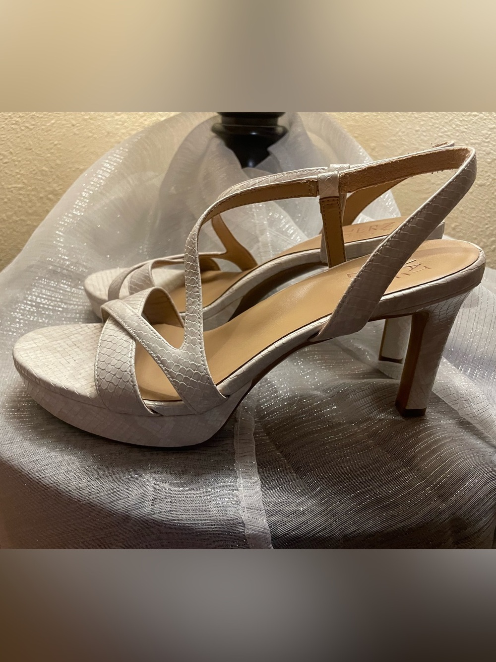 Naturalizer White Textured Slingback Block Heels
